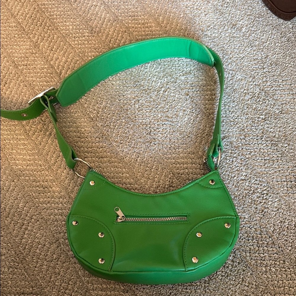 Green Shoulder Bag with Silver Hardware